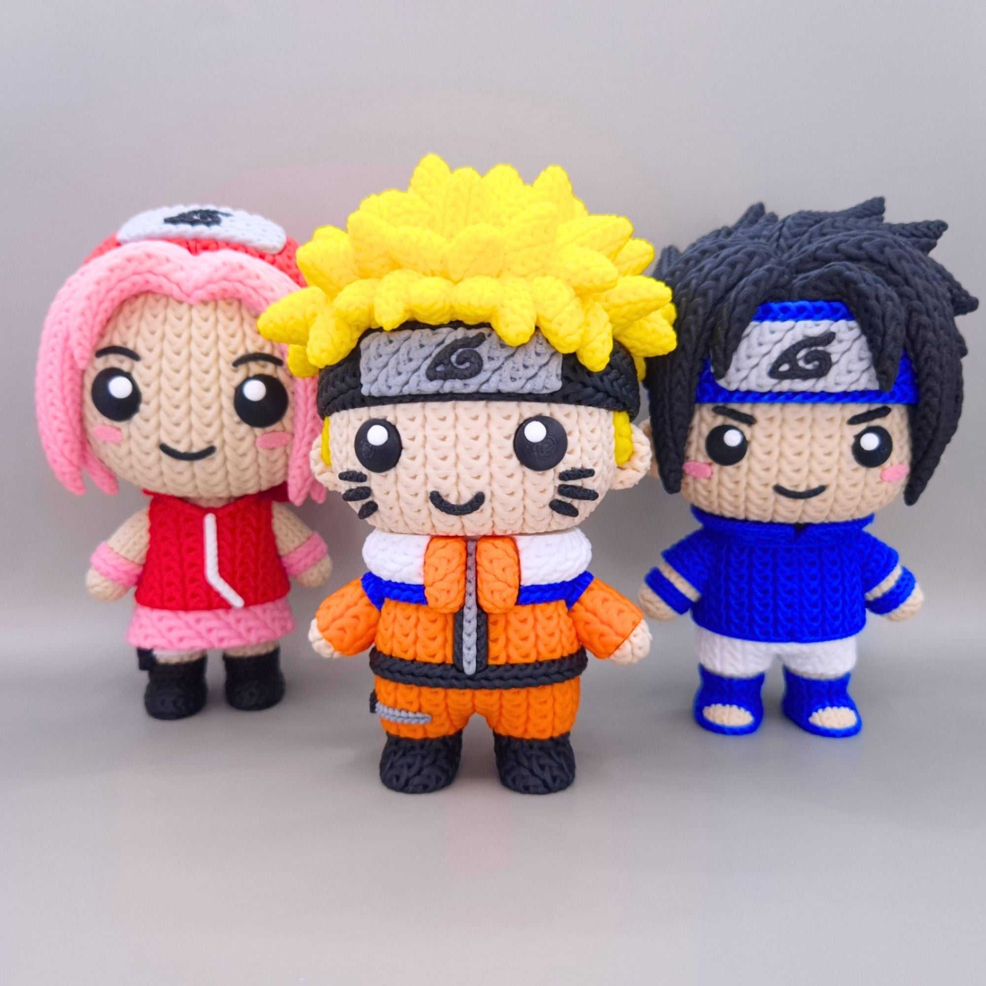 Naruto + Sasuke + Sakura - Figuras Crochet 3D